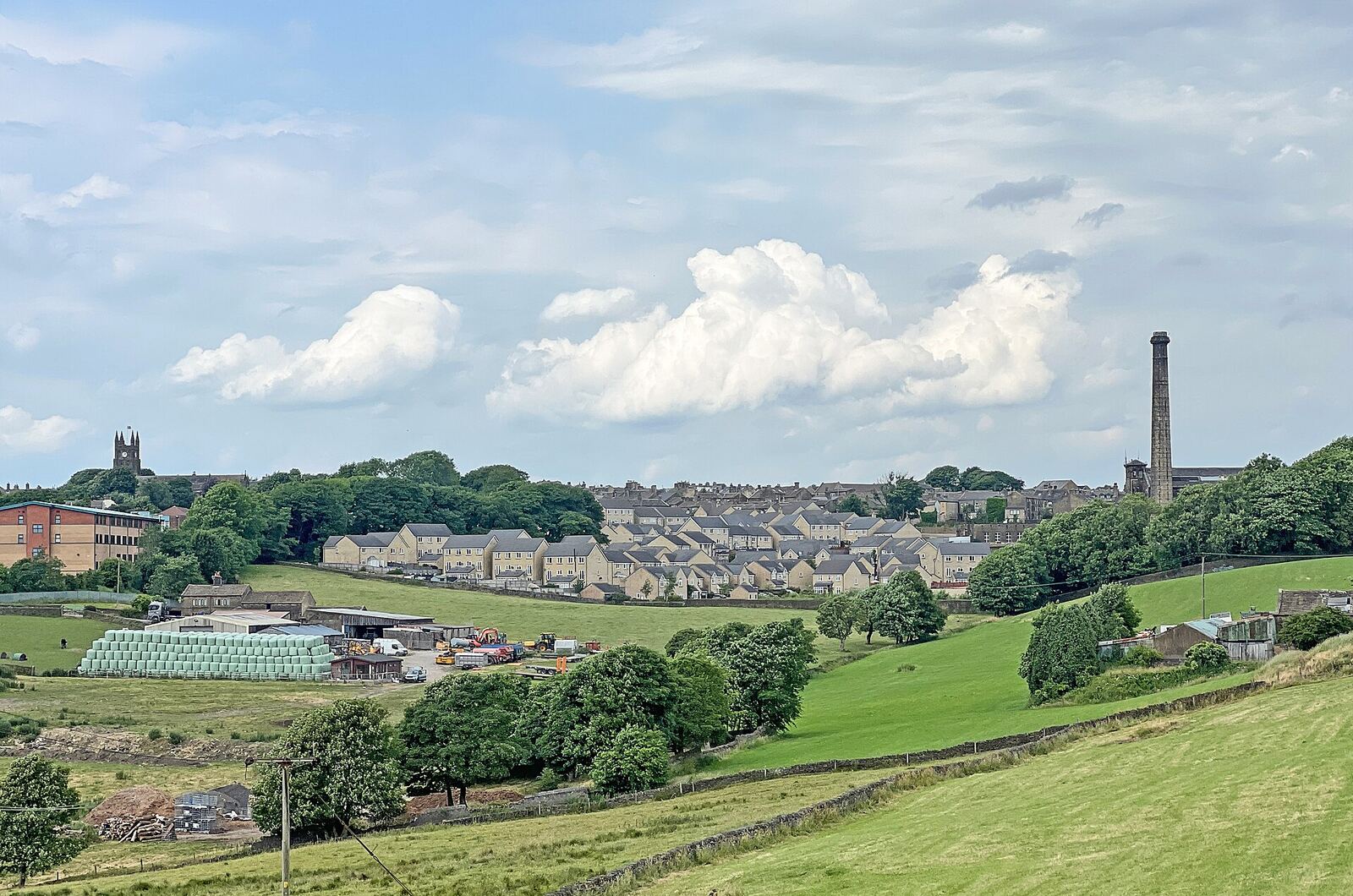 Queensbury's terraces on the hilltop, with the Black Dyke Mills chimney